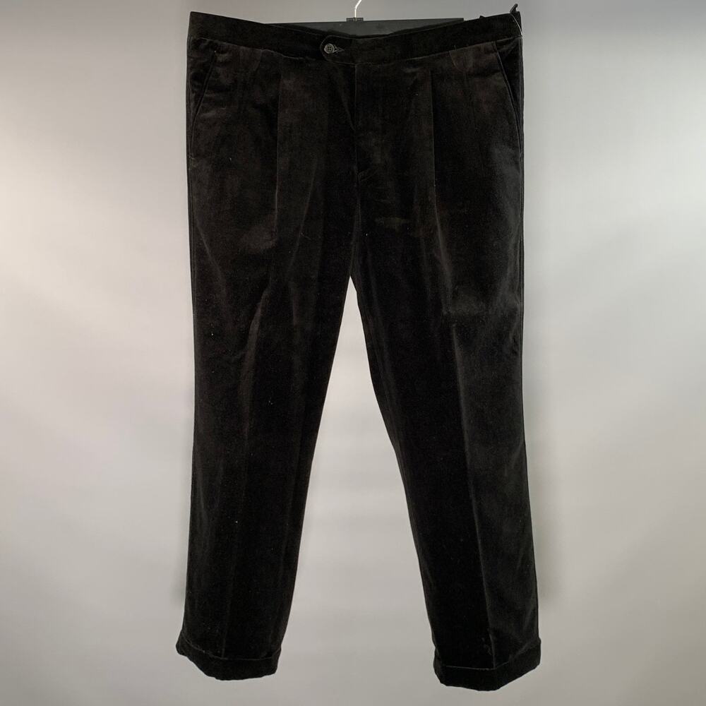 DUNHILL Size 34 Black Velvet Cotton Pleated Dress Pants